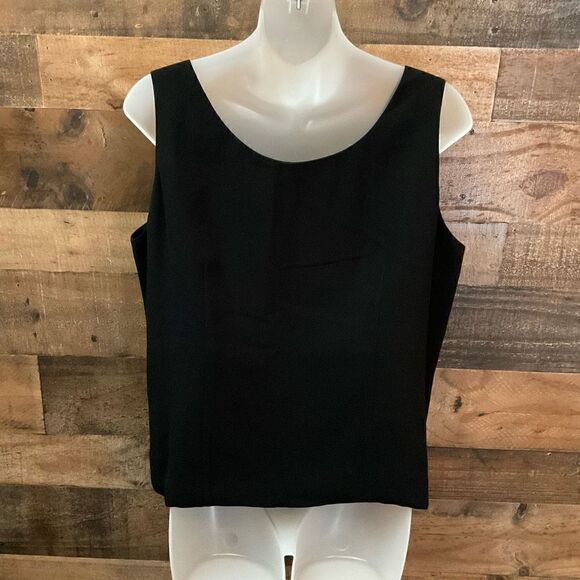 Ann May Blouse Tank Top Scoop Neck Bra Strap Holders Black Side Slits Large - Picture 8 of 9